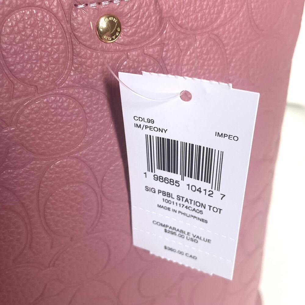 Coach Station Tote CDL99 Peony Pink Pebbled Leather Work Bag - Picture 11 of 11